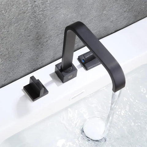 Matte Black 2-Handle 3-Hole Widespread Bathroom Sink Faucet With Pop-Up Drain, Solid Brass Construction, 8-Inch Centers