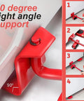 Heavy Duty Furniture Lift Mover Tool Set With Adjustable Height Lever And Four Wheel Dolly Sliders For Moving Heavy Furniture And Appliances, Durable Steel Construction, Red Finish, Back Saver, One Set showing right angle support