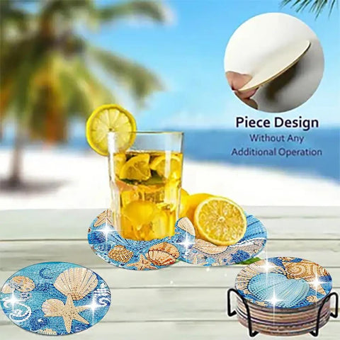 8 Piece Ocean Animals Diamond Art Coaster Kit With Holder Easy To Use DIY Diamond Painting Coasters For Beginners And Adults