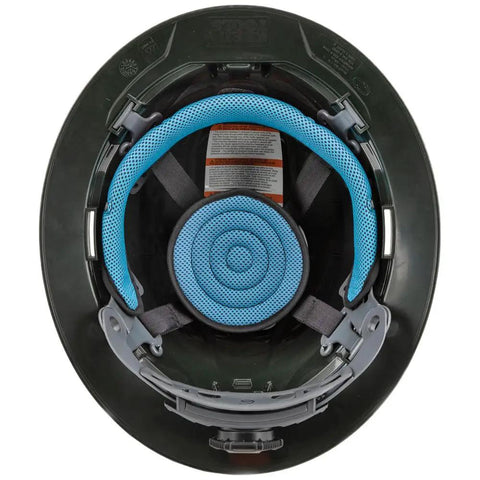 Inside view of Hard Hat With Premium KARBN Pattern Full Brim Non Vented Design Padded Sweat Wicking Band And Top Pad for Electric Work