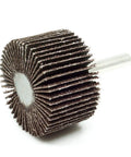Aluminum Oxide One And One Half Inch Flap Wheel One Inch Wide With One Quarter Inch Shank Mounted Sander For Deburring Sanding Grinding Paint Removal Polishing On Drill And Grinder Ten Pack Forty Grit, side view