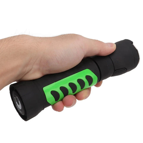 Hand holding Retractable LED Flashlight With Magnetic Base And Hook Dual Mode Long Throw Beam And Wide COB Camping Light