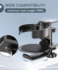 2 In 1 Desk Cup Holder And Headphone Hook, 360 Degree Rotating Aluminum Alloy Bracket, shown with dimensions and weight capacity