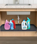 34 Inch By 22 Inch Under Sink Mat Waterproof Silicone Drip Tray With Drain Hole Cabinet Protector holding bottles under sink.