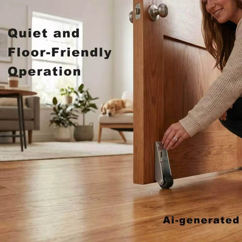 Woman installing Smooth Out Saggy Doors Fast With These Heavy Duty Anti Sag Low Profile Rolling Casters Silent Bearing Replacement Rollers.