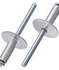 Close-up of 150 Pack Aluminum Blind Rivets, Three Sixteenths By One Half Inch Large Cap Open End Rivets For Metal Panels And Auto Projects