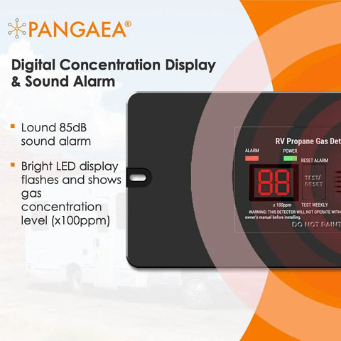 Digital RV Propane Gas Detector With 85dB Alarm And 12V DC Power Surface Mount Safety Sensor shown in close-up with LED display