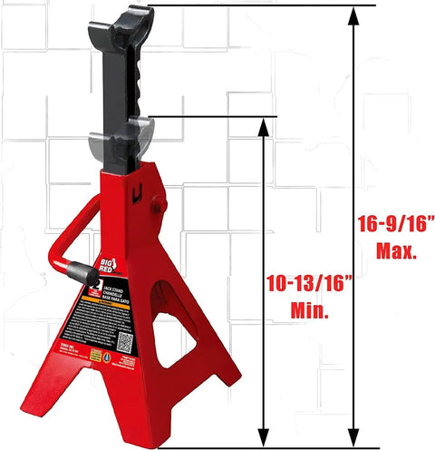 2 Ton Jack Stands For Cars And Sedans Beefy Heavy Duty Steel Lift Supports With A Lifting Range Of 9.8 To 15 Inches Red Finish