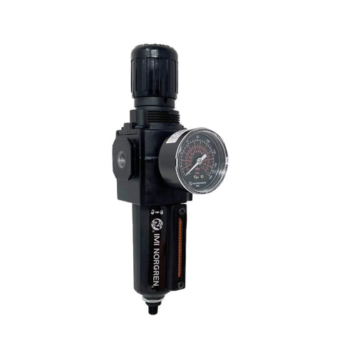 Combo Filter Regulator With 1/4 In Npt Ports And Auto Drain For Clean Air Solid Metal Bowl Boasts Rock Solid Build Five Micron Filter Cuts Water And Dust Quick Knob Sets Dead On Pressure From 5 To 150 Psi With Crisp Gauge