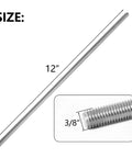 Qlvily 304 stainless steel 3/8-16 fully threaded rod, 12-inch length, right-hand threads