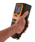 Heavy Duty Industrial Label Printer Hooks Up Smooth Via Bluetooth Features Dual Auto Cutters held in hand for easy use.