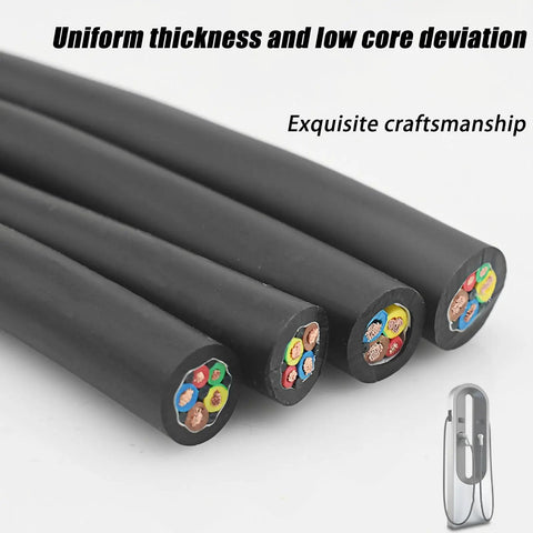 Beefy EV Charging Cable, Heavy Duty TPE Extension Cord For Electric Vehicles, showcasing uniform thickness and internal wiring details.