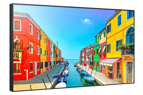 55 Inch Commercial Digital Signage Display With Killer 2500 Nits Brightness And Straight Up Crisp Full HD 1080p LED Screen showcasing a colorful canal scene.