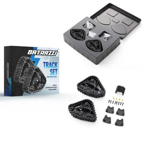 All Terrain Caterpillar Track Set 2Pcs For 1/18 FCX18 And 1/24 FMS RC Trucks Beefed Up Replacement Parts in packaging and components