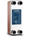 Water To Water Brazed Plate Heat Exchanger 16 Plate 316L Stainless Steel with 3/4 Inch MPT Ports, side view.