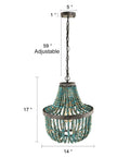Wood Bead Chandelier In Gray Blue Boho Style Hanging Pendant Light For Bedroom Nursery Playroom UL Listed Easy Install