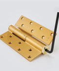 Slick Hidden Hydraulic Door Hinge Automatic Soft Close Buffer Damper Heavy Duty Rust Proof Gold Finish three-piece kit view with included key.