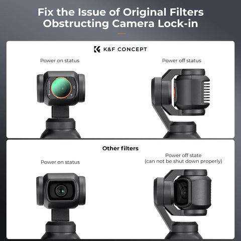 Comparison of Osmo Pocket 4x3 Magnetic CPL Filter For DJI Osmo Pocket 4x3 Camera with other filters showing camera lock-in issue