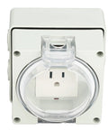 Tough As Nails Ip66 Waterproof Outdoor Electrical Outlet 3 Prong Wall Socket with clear cover, top view for easy installation.