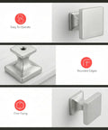 Dope Square Brushed Nickel Cabinet Knobs 1.1 Inch 30 Pack Modern Hardware showing top, side, and back views
