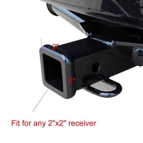 2 Inch Tow Receiver Hitch Cover Plug Cap Black Durable 2x2 Receiver Tube Plug That Stays Put And Goes On Easy Fits Toyota Ford GMC Jeep Chevy F150 4Runner Lexus And More Ball Insert Included attached to vehicle bumper.
