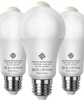 Motion Activated LED Bulbs Three Pack 13W 100W Equivalent A19 E26 Dusk To Dawn Security Lights For Indoor Outdoor Use 5500K Daylight 90 Degree Motion Sensor Auto On No Fuss In Dark No Switch, three white A19 bulbs
