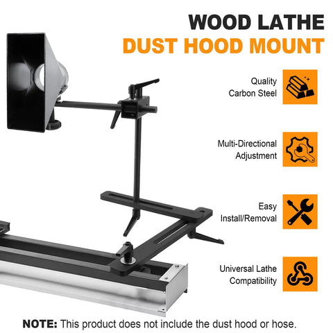 Solid Carbon Steel Lathe Dust Hood Bracket Stand For Woodturning With Flexible Left Right And Up Down Adjustment support.