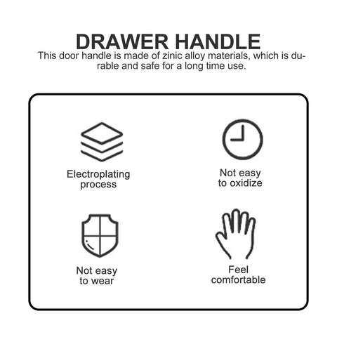 Infographic showing benefits of 4 Pack Zinc Alloy Cabinet Handles Set With Vintage Wardrobe Drawer Pulls Built To Last Rustproof Cupboard Door Knobs.
