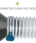 Close-up of Heavy Duty 4 Inch By 20 Foot Flexible Clear PVC Dust Collection Hose With Carbon Steel Wire Coil For Dust Collectors.
