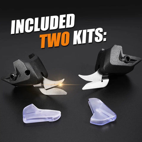 Premium Dual Replacement Blades for Electric Scissors Multipurpose Cutting Tool Perfect For Fabric Leather Cardboard Paper And Canvas with see-through caps.