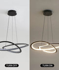 Modern Trefoil Ceiling Chandelier For Dining Room And Living Room, Adjustable Height And Color Temperature, Matte Black Pendant Light Showcased Turned On and Off