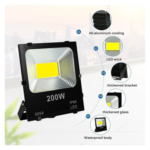 JUDYSSY Led Flood Light Outdoor Waterproof Lighting 50W100W Flood Light Industrial Lighting 400W600W High Power Flood Light for Court,Garden,Warehouse,6000 K200W，200W waterproof flood light with aluminum body and thickened glass.