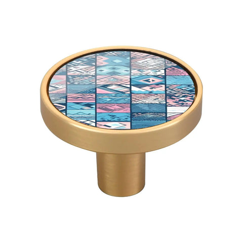 Boho Chic Cabinet Knobs And Drawer Pulls 4 Pack In Blue Pink Texture Zinc Alloy Hardware For Dressers Diameter One Point Two Six Inch