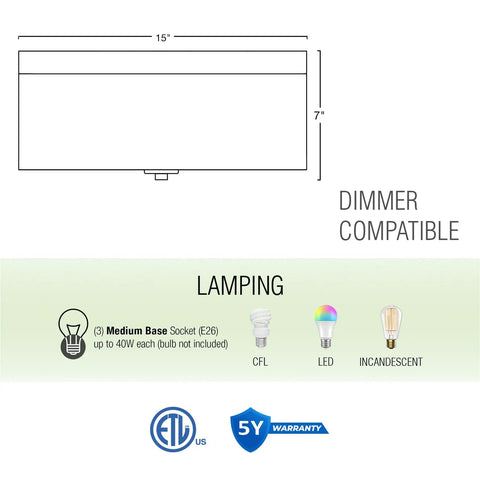 Diagram detailing Mid Century Modern 3 Light Flush Mount Ceiling Light With White Linen Drum Shade And Round Glass Diffuser features.