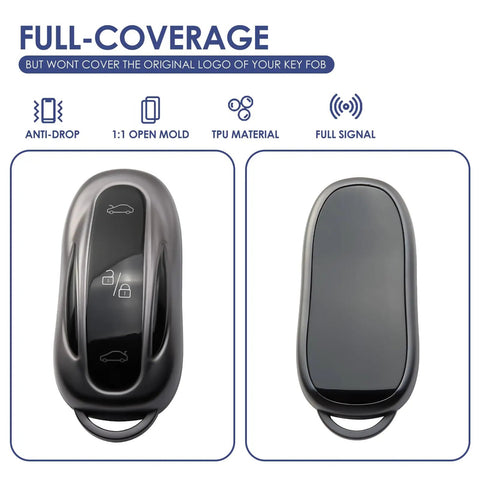 Tesla Key Fob Cover With Keychain Grippy TPU Case For Model 3 Model Y Model S, Shockproof Protection, Slim Fit Front and Back View