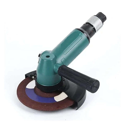Hardcore Slick 5 Inch Pneumatic Angle Grinder With Adjustable Speed Control For Precision Grinding Sanding And Polishing Marble Granite Tile Using Air Powered Die Tool For Tight Spots close-up of the tool head showing abrasive disc and adjustable handle.