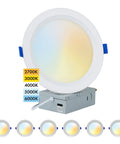Six Pack 6 Inch Color Selectable LED Recessed Downlights, Ultra Thin Baffle, Dimmable 2700K To 6000K, White Trim, front view