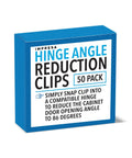Cabinet Hinge Restrictor Clips 50 Pack Black for Kitchen Cabinet Doors Wall Protectors Door Stop on blue box