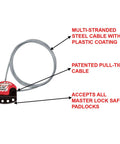 Adjustable Lockout Tagout Steel Cable Four Millimeter Diameter Six Foot Pull Tight With Integrated Hasp Black Red for safety padlocks