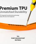 Featherweight TPU Inner Tube for Road and Gravel Bikes with puncture-resistant material being tested by a screwdriver.