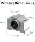 Dimensions of SCV12UU Linear Ball Bearings Set, 12Mm ID By 42Mm Length, Short Box Aluminum Slide Block With Double Seal, 4 Pack