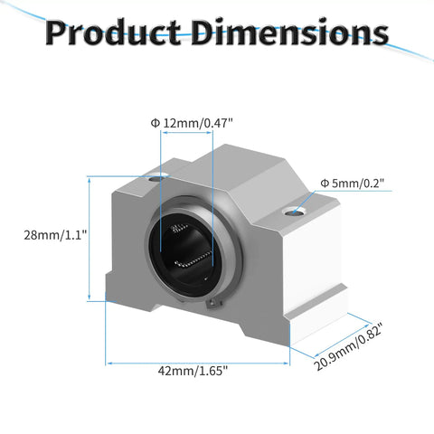 Dimensions of SCV12UU Linear Ball Bearings Set, 12Mm ID By 42Mm Length, Short Box Aluminum Slide Block With Double Seal, 4 Pack
