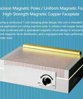 Permanent Magnetic Chuck For Precision Machining And EDM Wire Cutting Workholding No Power Needed With Mechanical On Off Switch Ideal For Bench Drills And Tapping Machines 100 By 100 Mm pictured on a blue background with its switch visible