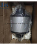 Front view of electromagnetic clutch/brake assembly, silver cylinder, DC24V, boxed with JX Automation logo.