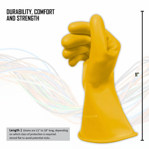 Class 0 Rubber Insulating Electrical Safety Gloves for Linemen and Electricians, ASTM Compliant, Size 9, 11 Inch Cuff, Voltage Protection