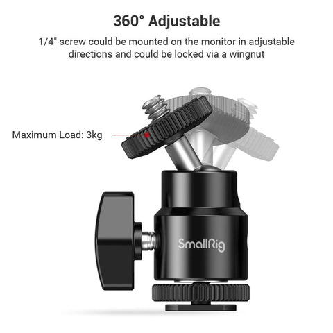 1/4 Inch Camera Hot Shoe Mount With Ball Head And Extra 1/4 Inch Screw, Dual Pack for versatile mounting, black color, close-up view