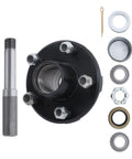 Front view of a 4.5-inch trailer hub kit with a 1-inch BT8 spindle and bearing hardware set for 2000 lb axles.