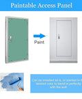 Slick Finish And No Sweat Setup Paintable Drywall Access Panel With Lightweight Aluminum Frame and Secure Latch Handle, before and after painting.