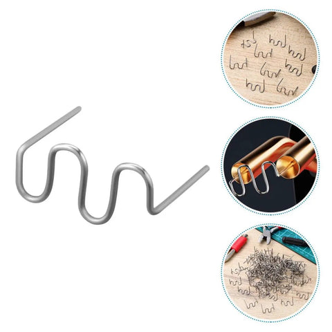 Healvian 100 Piece 0.8mm Wave Shaped Hot Car Bumper Repair Staples For Automotive Plastic Welding Kit showing silver wave staple design.