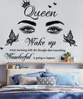 Wake Up Every Morning With The Thought Something Wonderful Is Gonna Happen Inspirational Quote Wall Decal in bedroom above bed.